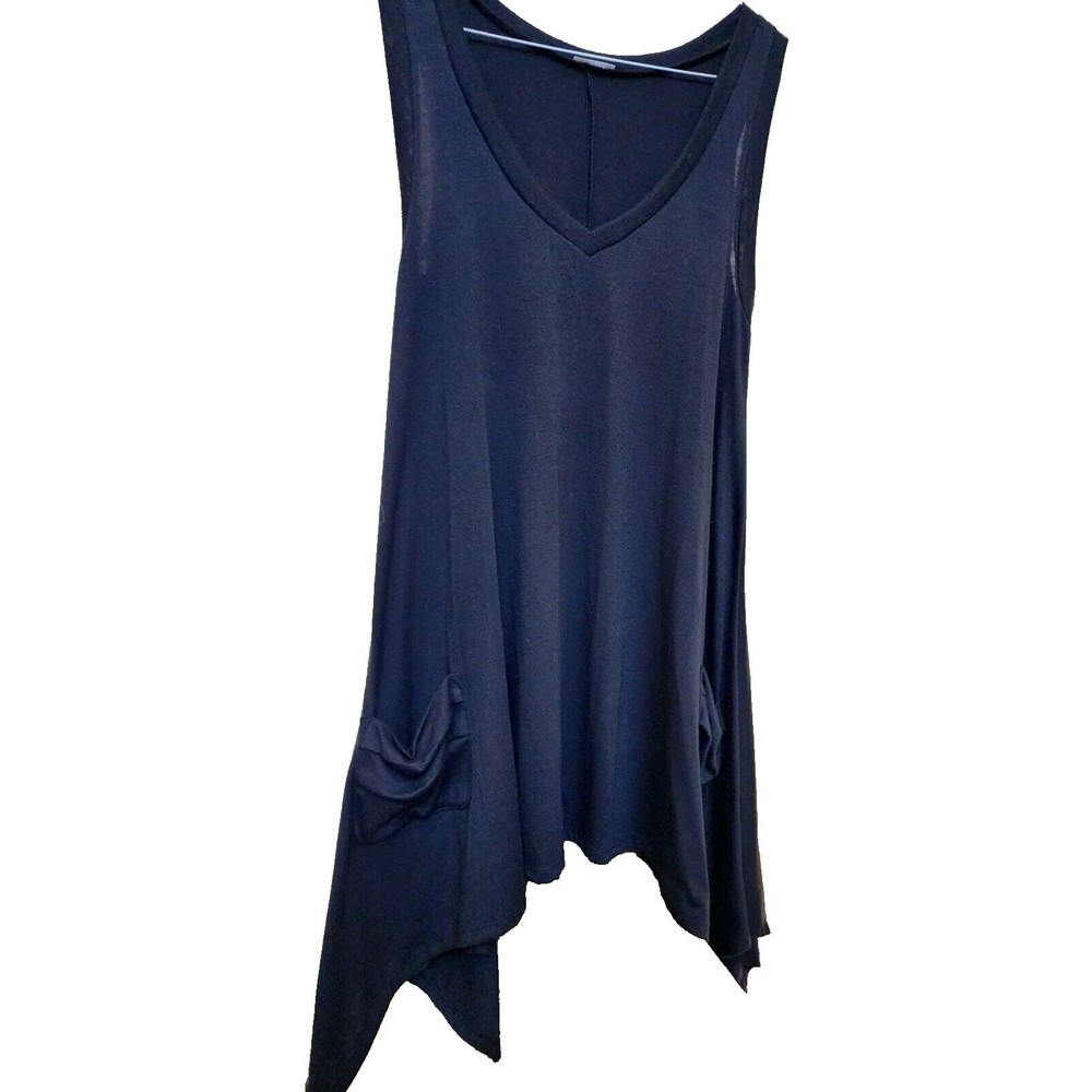 Black Sleeveless Lagenlook Boho Hippie Asymmetrical Top Size M by Soda Blu